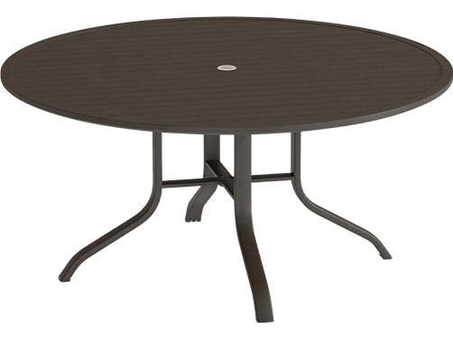 Aluminum Slat Round KD Pedestal Outdoor Dining Table with Umbrella Hole