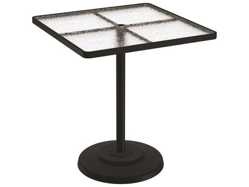 Acrylic 36 Inch Square Pedestal Bar Table with Umbrella Hole