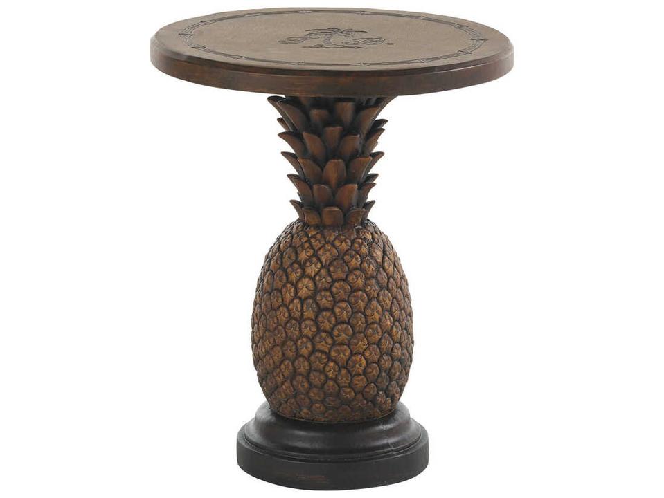 Alfresco Living Pineapple Aluminum Round End Table in Light & Golden Sienna