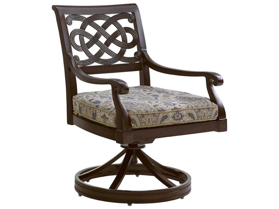 Black Sands Cast Aluminum Cushion Swivel Rocker Dining Chair in Deep Umber