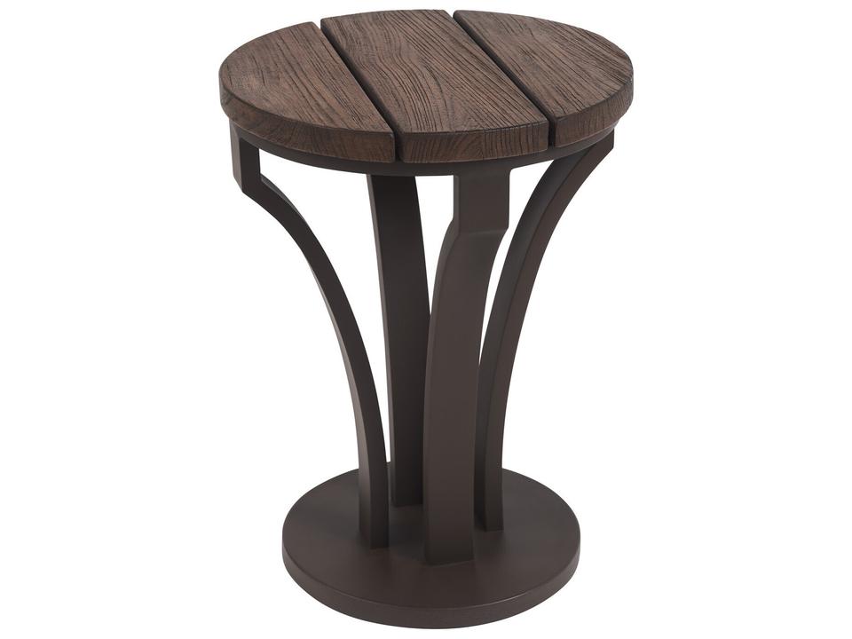 Kilimanjaro Round Teak Top Accent Table with Wicker Base in Deep Espresso