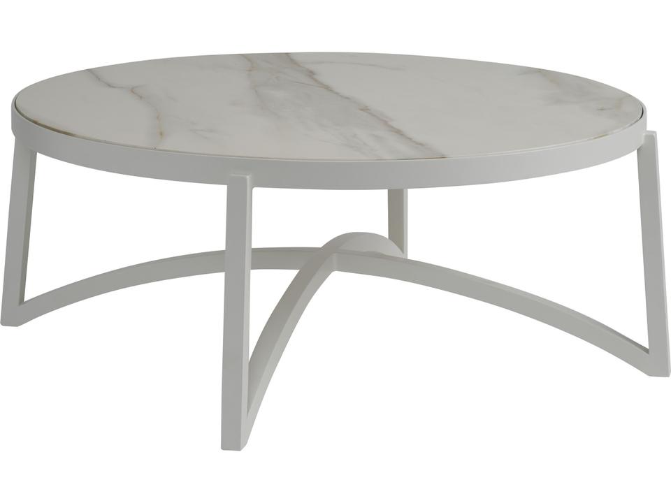 Sand Dune Round Stone Top Coffee Table with Ivory Aluminum Frame