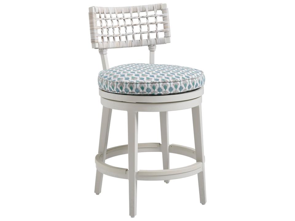 Seabrook Swivel Counter Stool in Oyster White with All-Weather Wicker