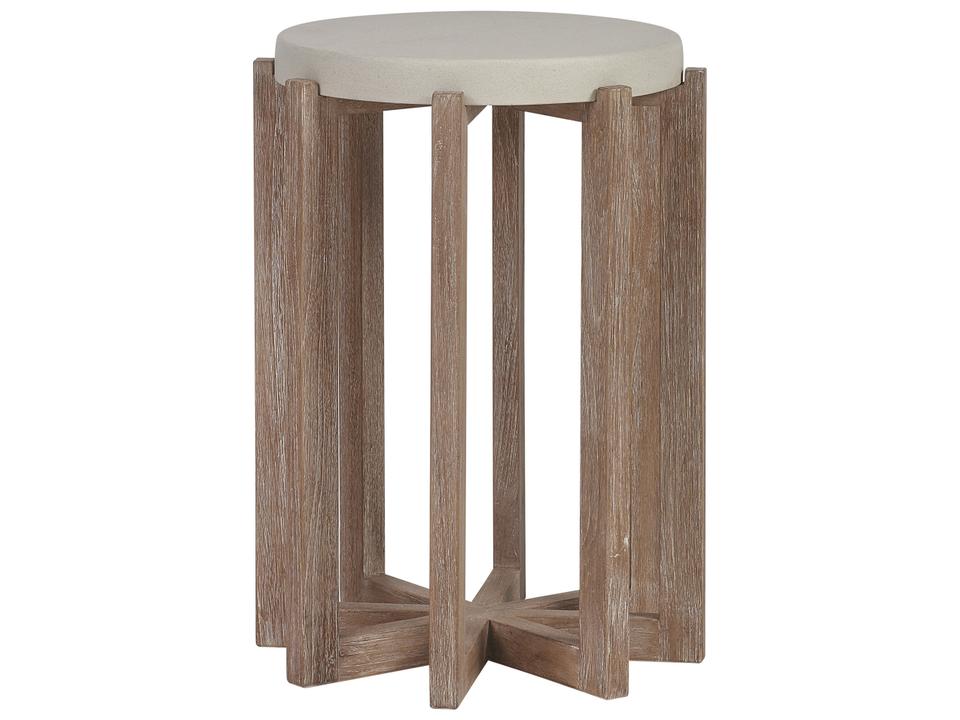 Stillwater Cove Teak Round Limestone Resin Top Accent Table