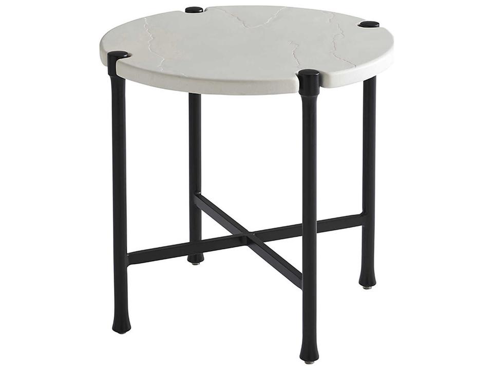 Pavlova Round End Table with Faux Limestone Top in Textured Graphite