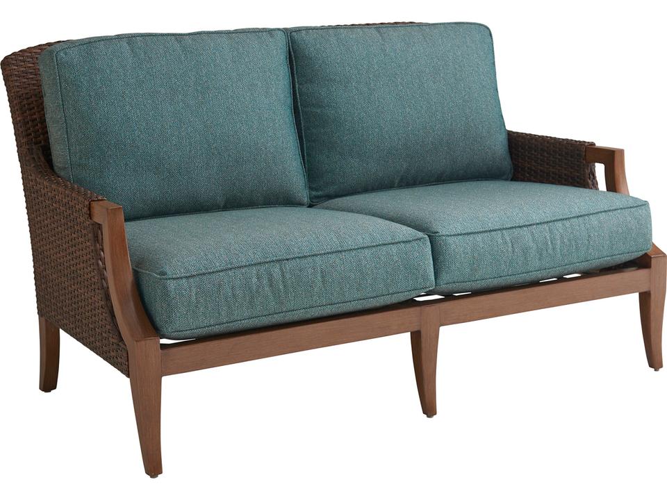 Harbor Isle Wicker Loveseat with Cast Aluminum Frame in Walnut Dry-Brushed