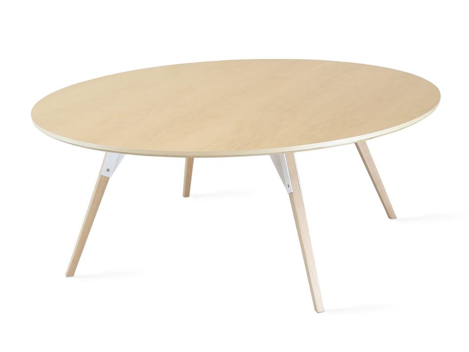 Clarke Large Oval Coffee Table in Maple and White Steel