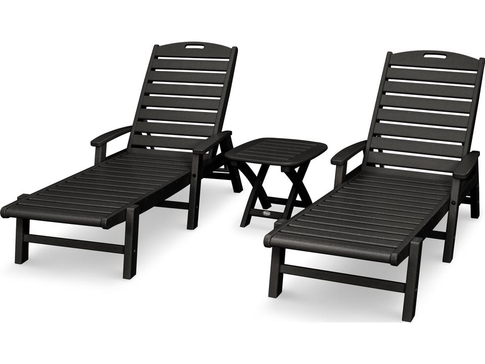 Yacht Club 3-Piece Stackable Chaise Lounge Set with Side Table