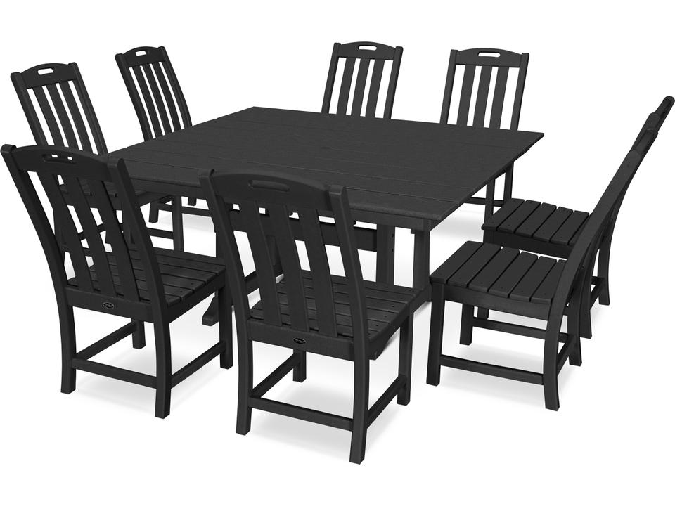 Yacht Club 9 Piece Farmhouse Trestle HDPE Dining Set