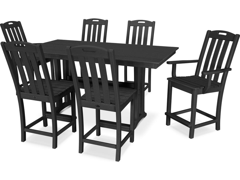 ® Outdoor Furniture™ Yacht Club Recycled Plastic 7 Piece Farmhouse Trestle Counter Set