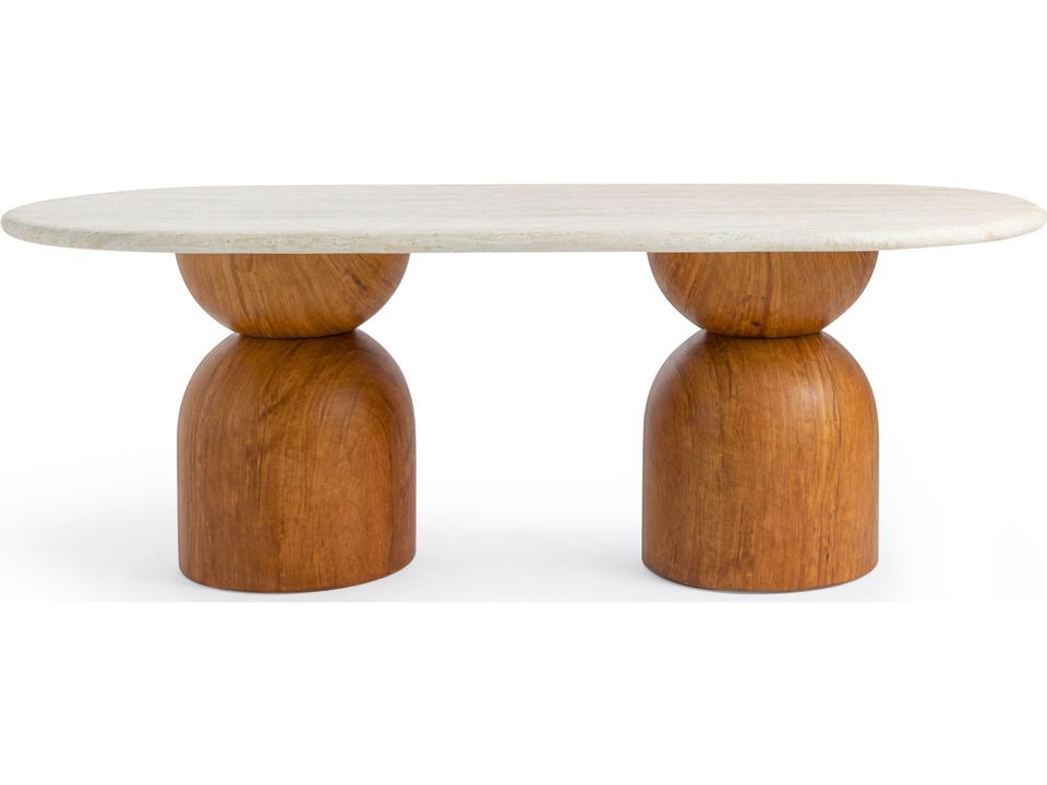 Cynthia 87" Faux Travertine Indoor/Outdoor Concrete Oval Dining Table