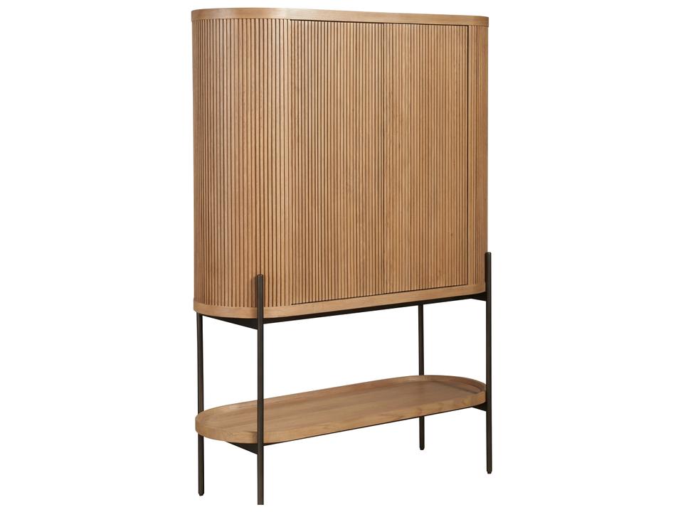 Modern Linnea Bar Cabinet in Natural Oak and Aged Satin Pewter