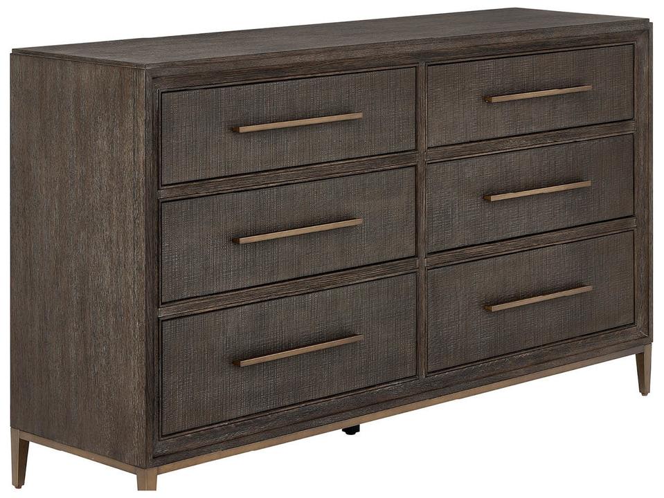 Montclair 6-Drawer Dresser in Cocoa with Smoked Gold Base