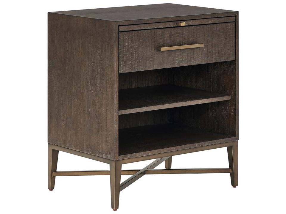 Montclair Nightstand with Embossed Cocoa Drawer and Smoked Gold Base