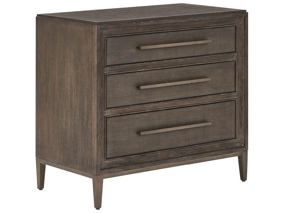 Montclair 3-Drawer Nightstand with Electrical Outlets in Cocoa and Smoked Gold