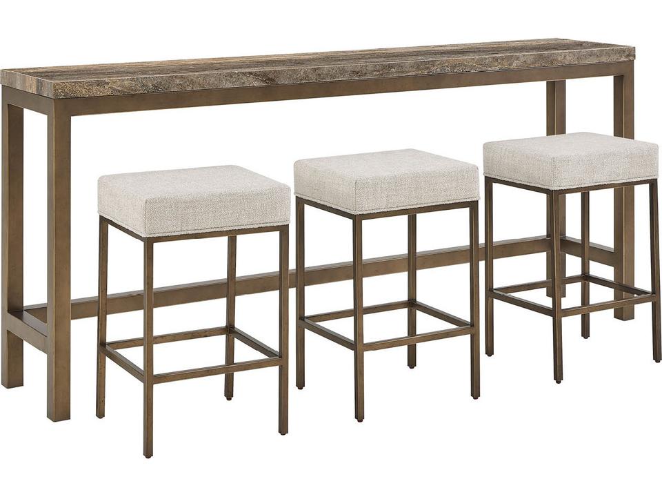 Montclair Brindle Console with 3 Stools Smoked Gold and Travertine