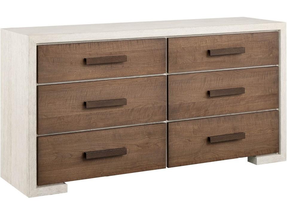 Modern 6-Drawers Oak Wood Double Dresser