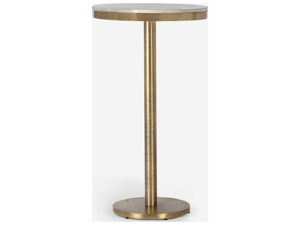 Shay Modern Deco Pub Table with White Marble Top and Antique Brass Base