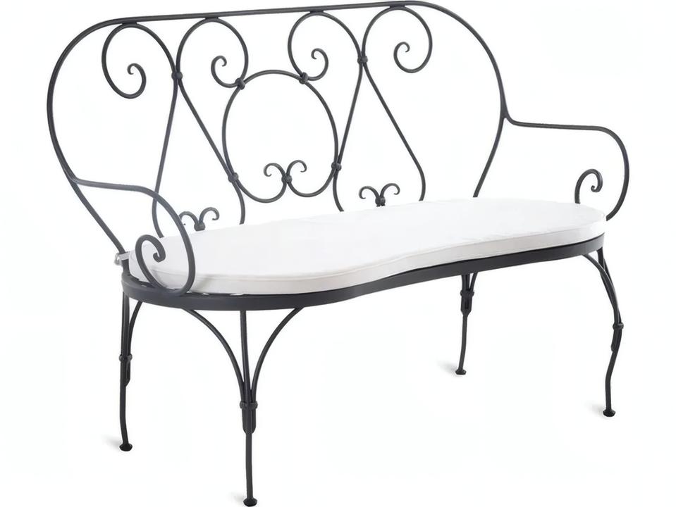 Aurora 2-Seat Outdoor Loveseat Sofa in Graphite Wrought Iron with White Cushions