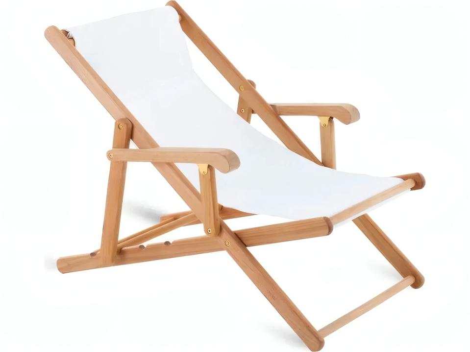 Clio Folding Teak Deckchair with White Cotton Canvas
