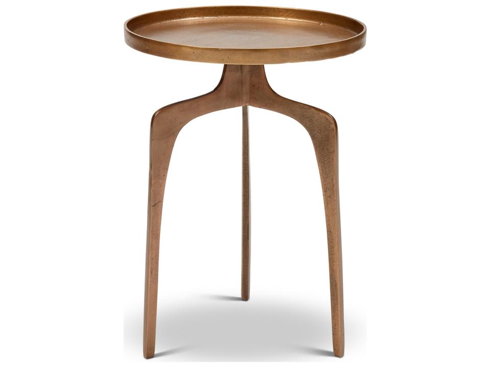 Vinya Round End Table in Antique Brass with Lipped Edge