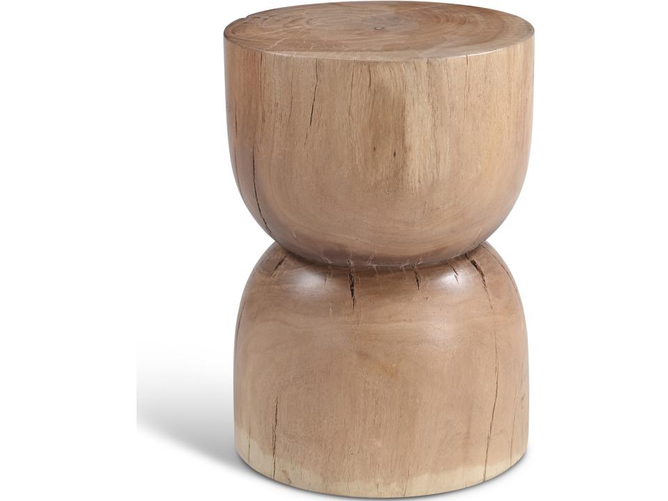 Pensri Solid Chamcha Wood Accent Stool in Natural Finish