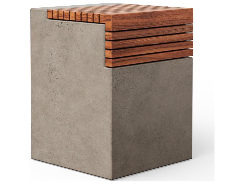 Mixx Stecca Cascata Concrete Accent Stool with Teak Top in Dark Grey