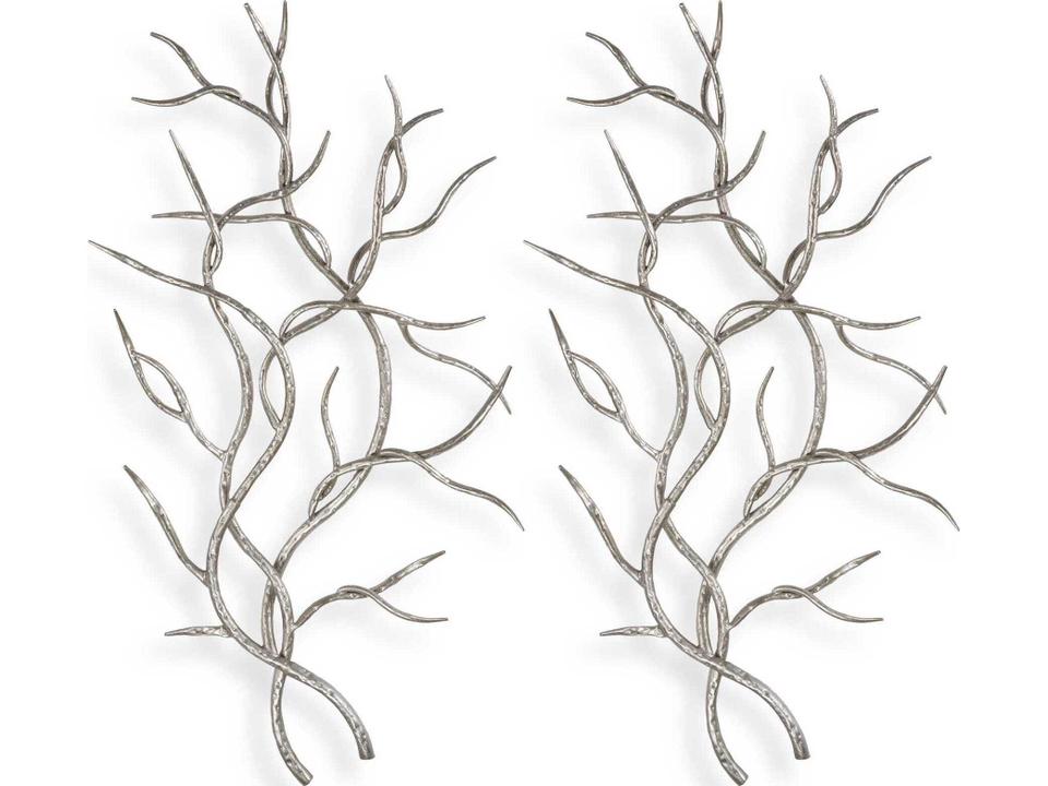 Silver Branches Set of 2 Wall Art in Bright Silver Leaf Iron