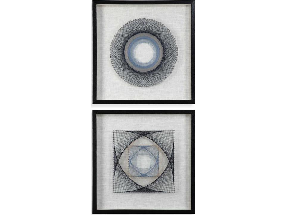 String Duet Geometric Wall Art Set in Black Pine and Linen