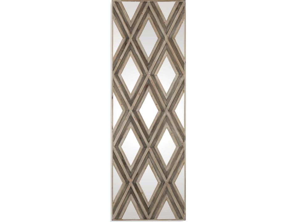 Tahira Geometric Argyle Pattern Wall Mirror in Ivory and Chestnut Gray