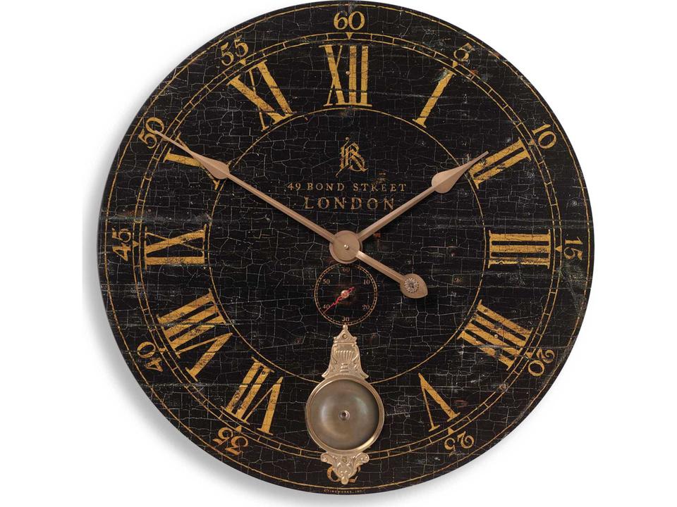 Bond Street 30-Inch Weathered Crackled Wall Clock with Brass Details