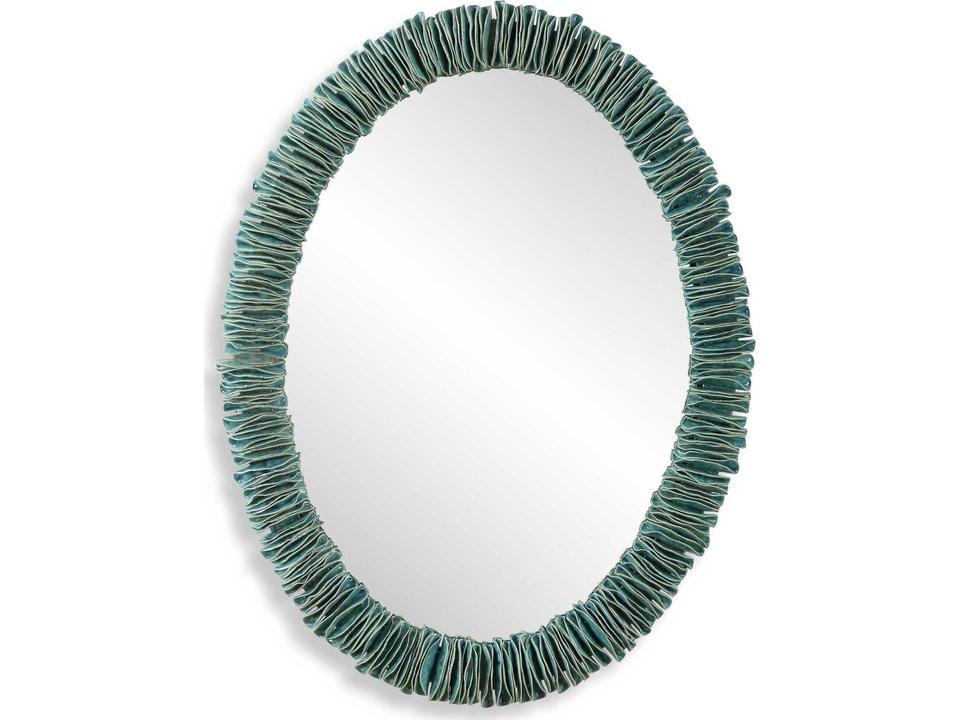 Bonaire Oval Mirror in Distressed Mottled Teal Blue Glaze