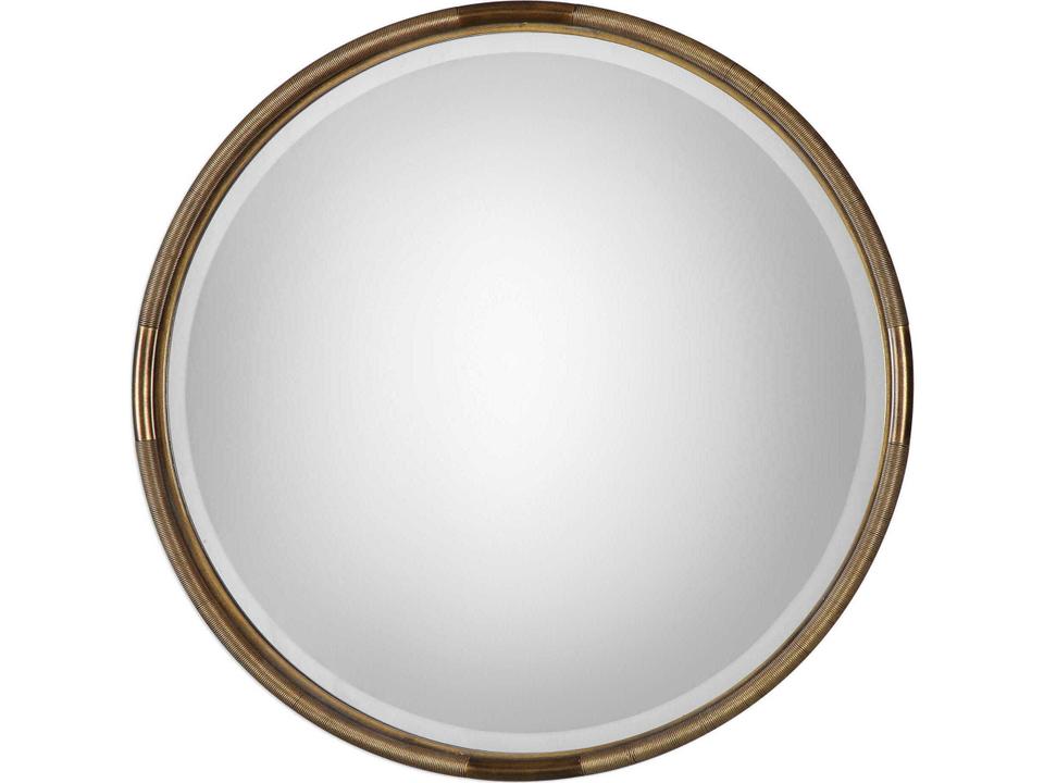 Finnick Round Mirror Antiqued Gold Leaf with Iron Coil Frame