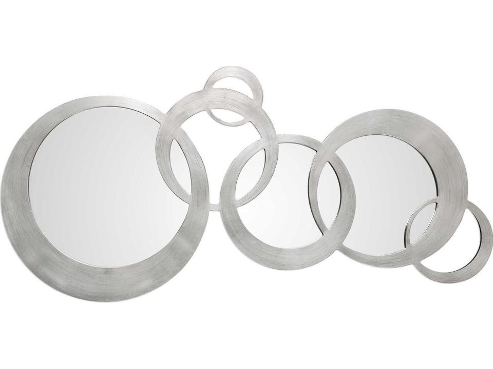 Odiana Modern Silver Rings Wall Mirror in Antiqued Silver Leaf