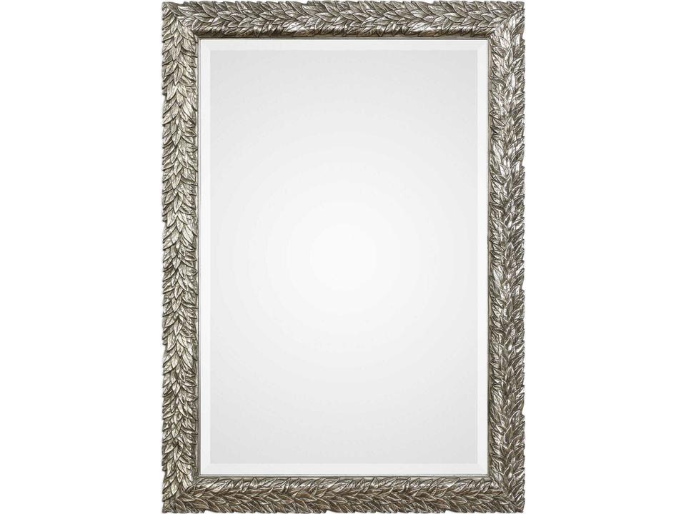 Evelina Rectangular Wall Mirror with Silver Leaves Burnished Metallic Finish