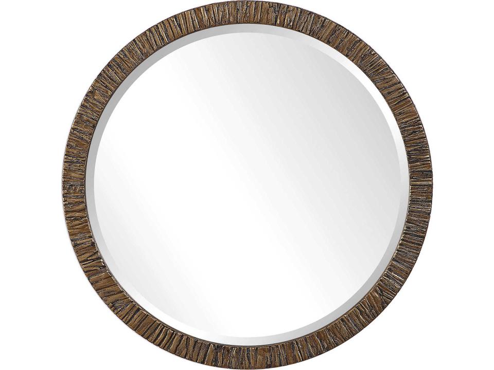 Wayde 30 Inch Round Wall Mirror with Gold Bark Frame