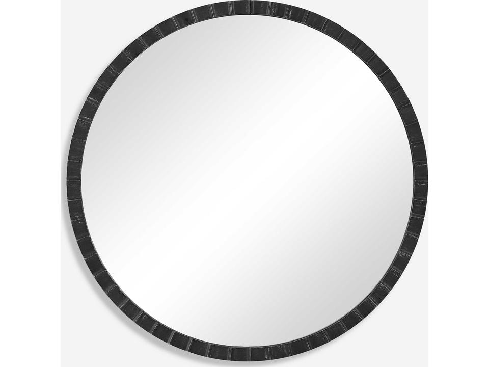 Dandridge Round Industrial Mirror in Distressed Matte Black