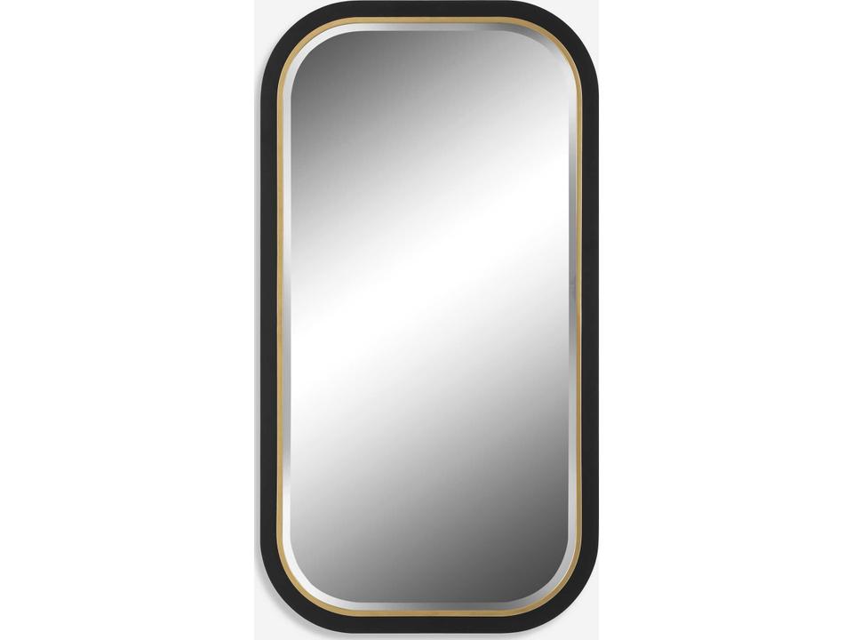 Nevaeh Curved Rectangle Mirror in Satin Black and Gold Leaf