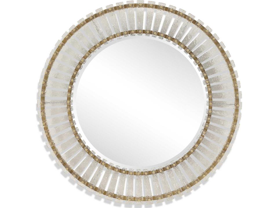 Denali Textured Glass Round Mirror in Brushed Gold Iron