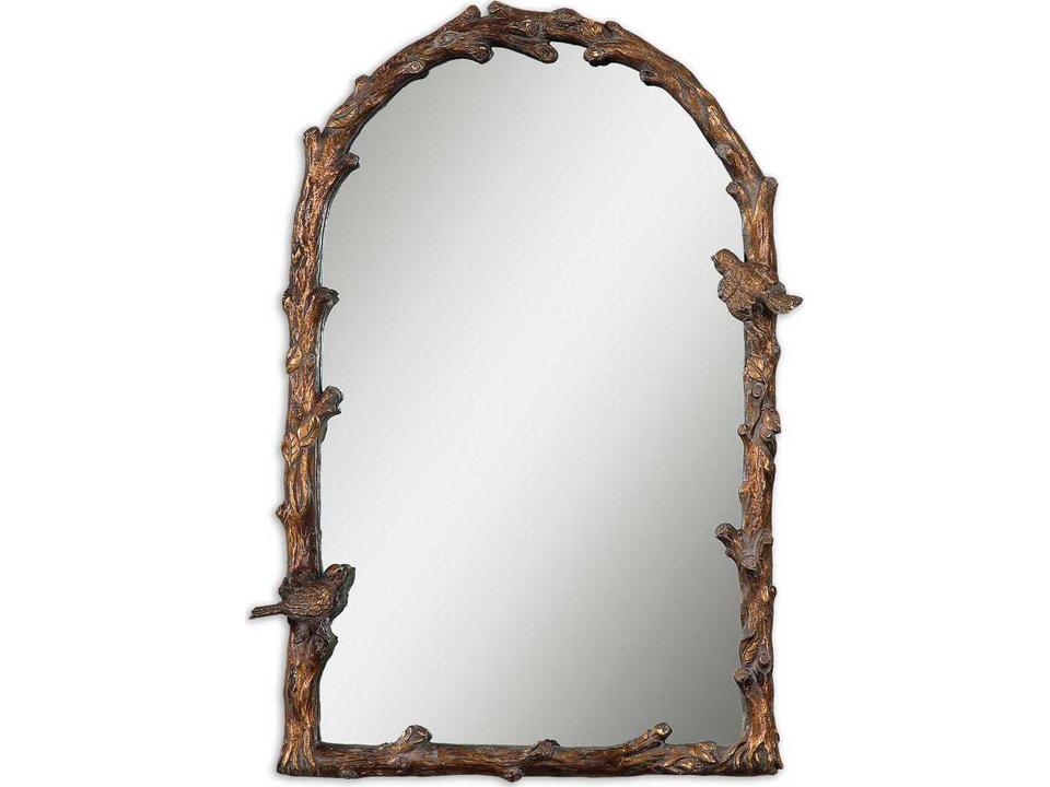 Paza Arch Mirror in Distressed Antiqued Gold Leaf with Gray Glaze