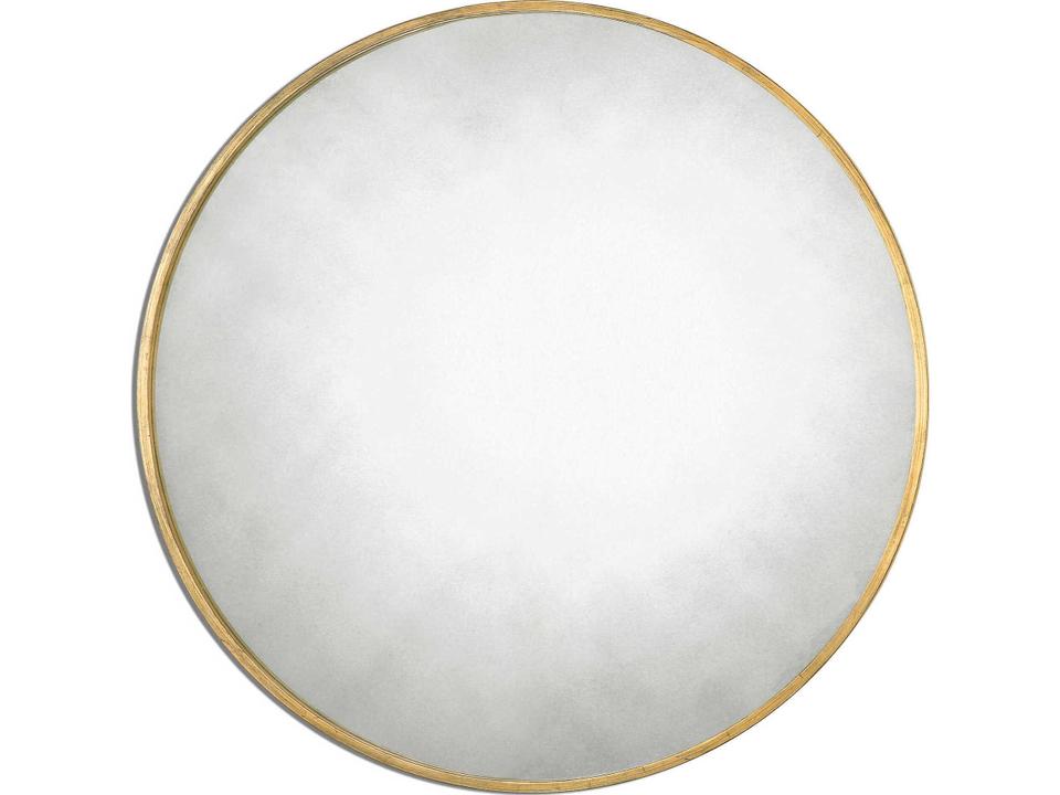 Junius Round Gold Wall Mirror with Antiqued Finish