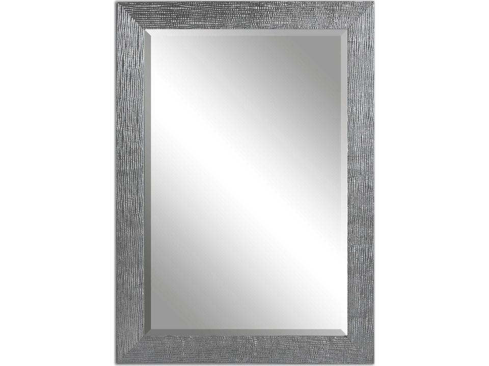 Tarek Rectangular Framed Mirror in Textured Silver with Light Gray Glaze