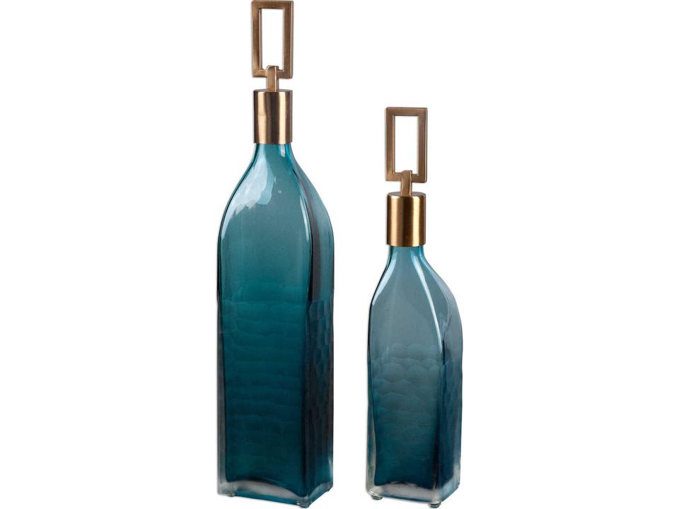 Annabella Teal & Coffee Bronze Glass Bottles Set of 2