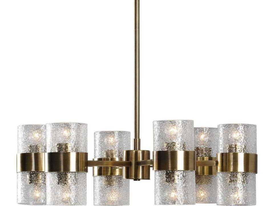 Marinot 12-Light Chandelier in Antique Brass with Textured Glass Shades