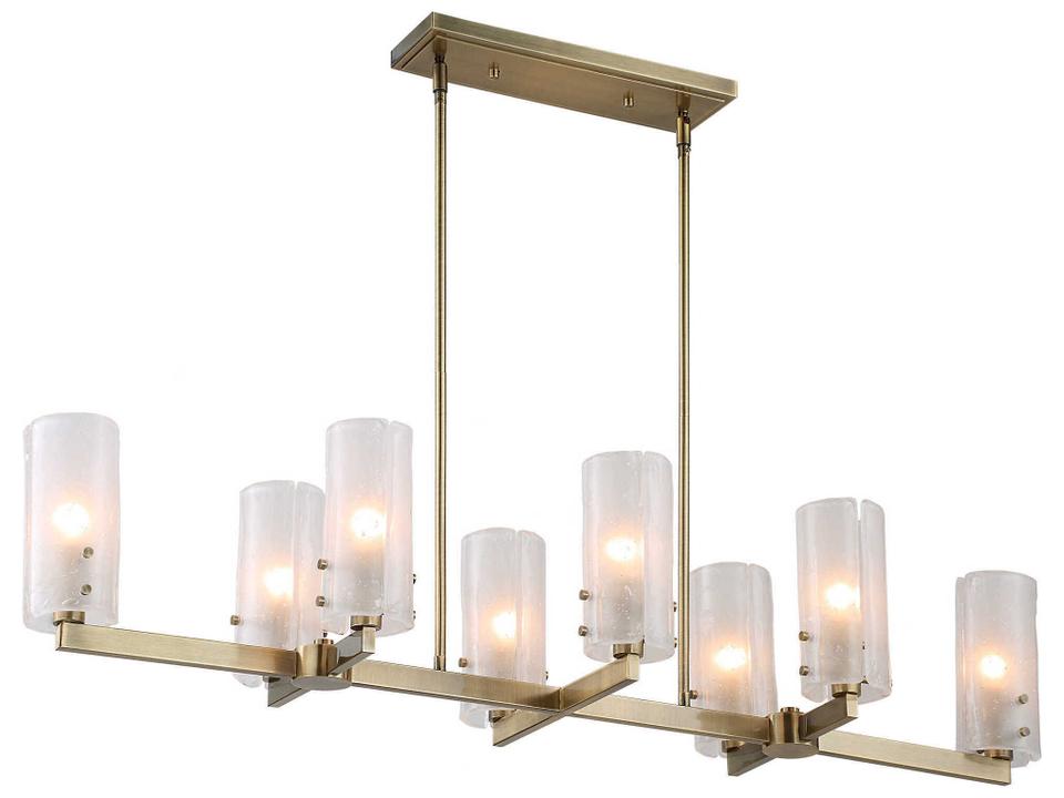 Mistie 8-Light Linear Chandelier with Seeded Glass Shades in Antique Brass