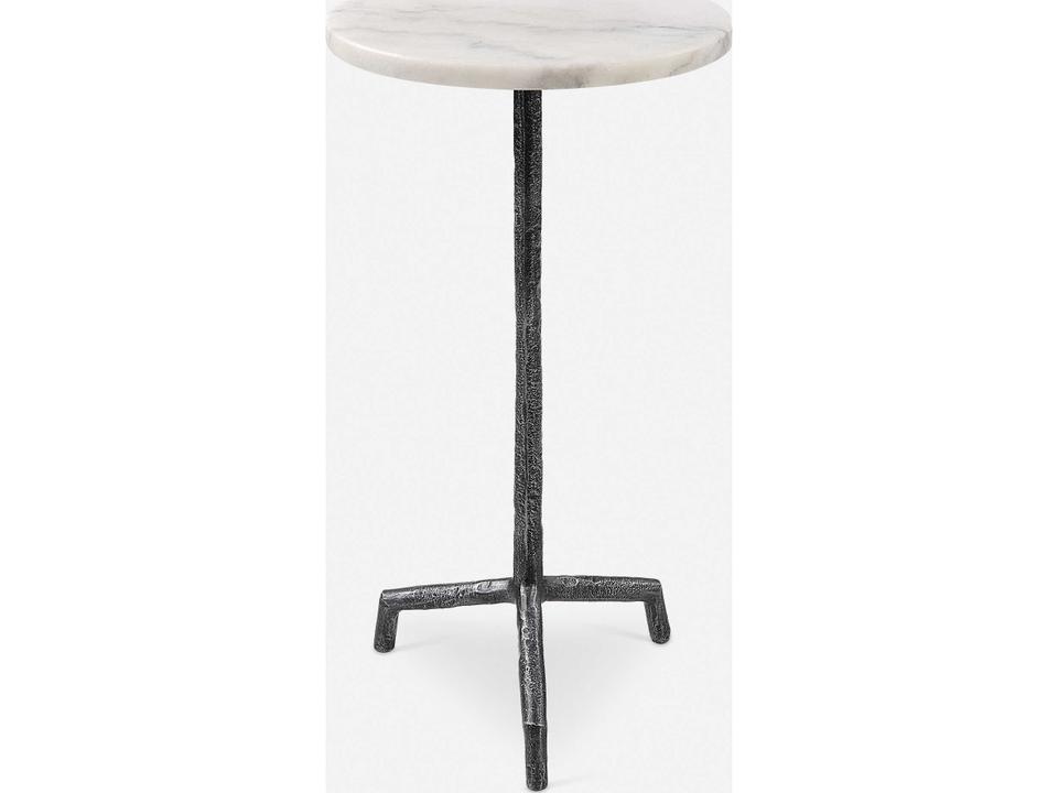 Puritan Round Drink Table in Rustic Aged Black and White Marble