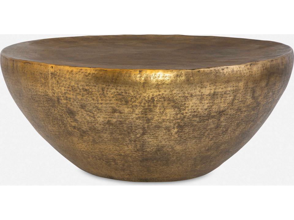 Gilded Dome Round Coffee Table in Antique Gold Hammered Aluminum