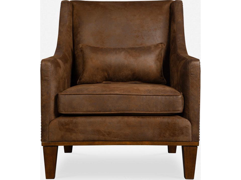 Clay Velvety Fabric Accent Chair with Antiqued Brass Nailheads