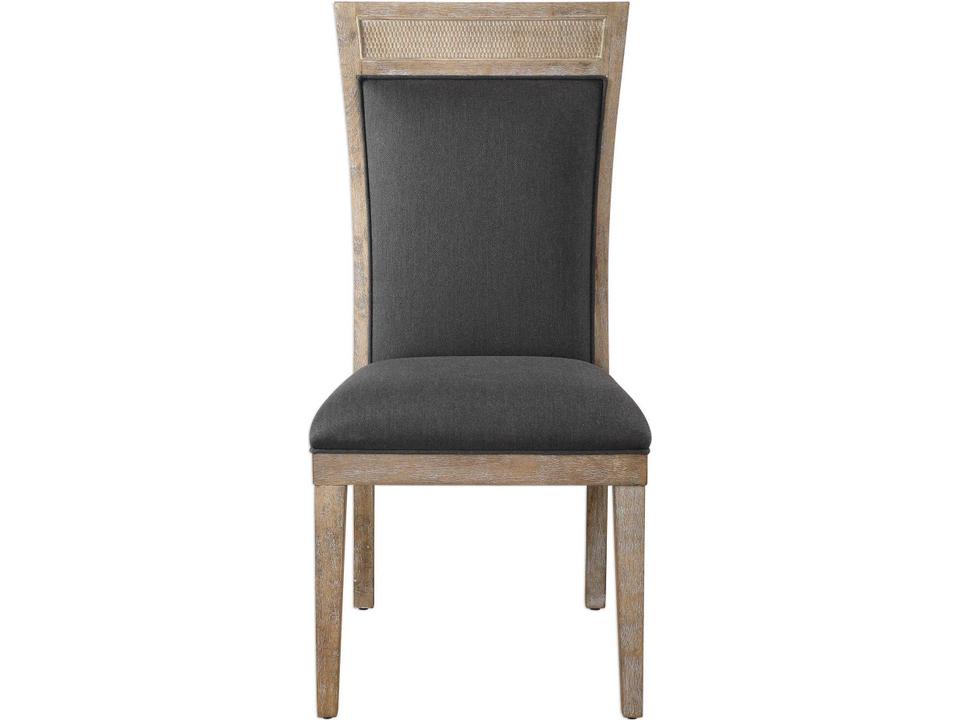 Encore Armless Accent Chair Dark Gray Fabric with Cane and Sandstone Wood