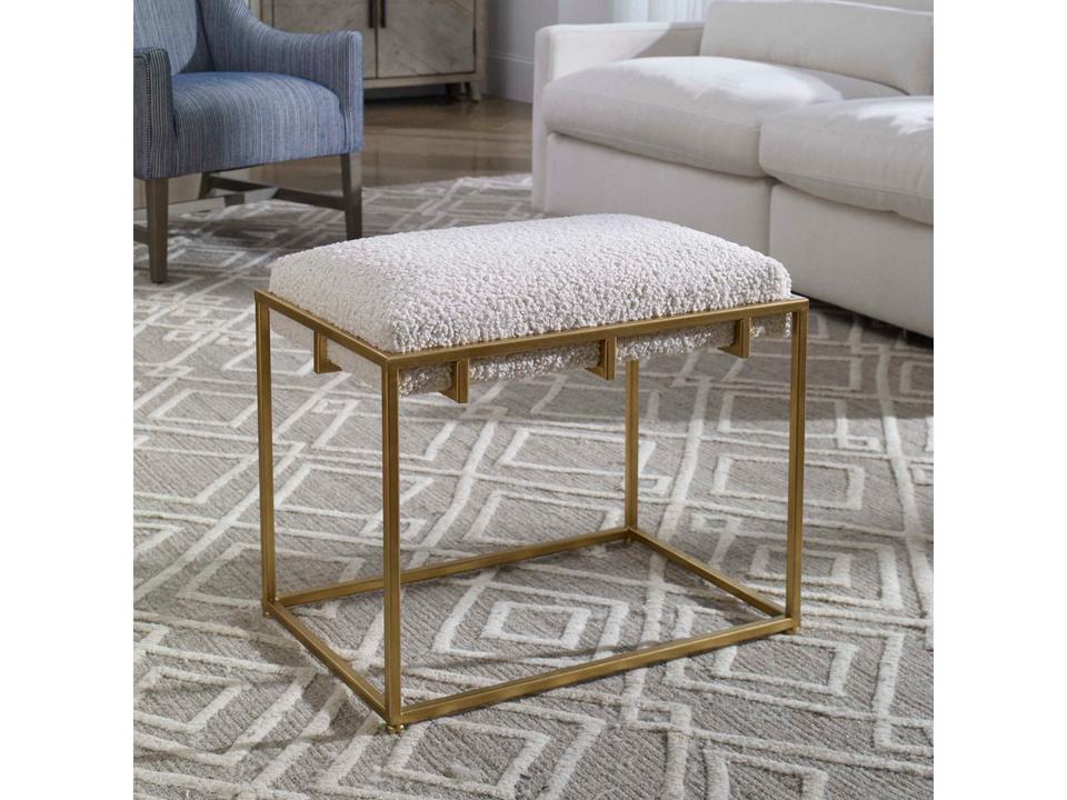 Paradox Gold Leafed Iron Frame White Faux Shearling Bench